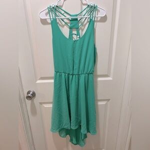 Lush Green Smocked Wrap Sundress high low medium